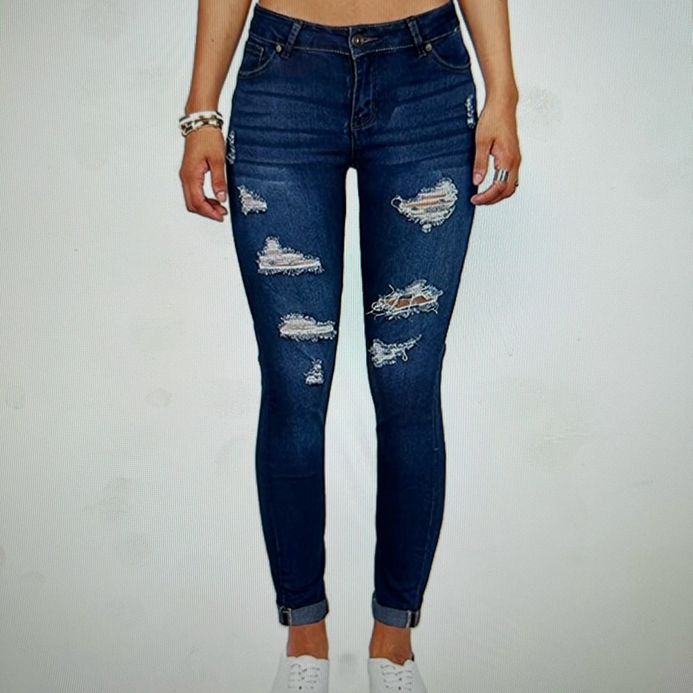 Wax Denim Women’s Juniors Distressed Slim Fit Stretchy Skinny Size 18